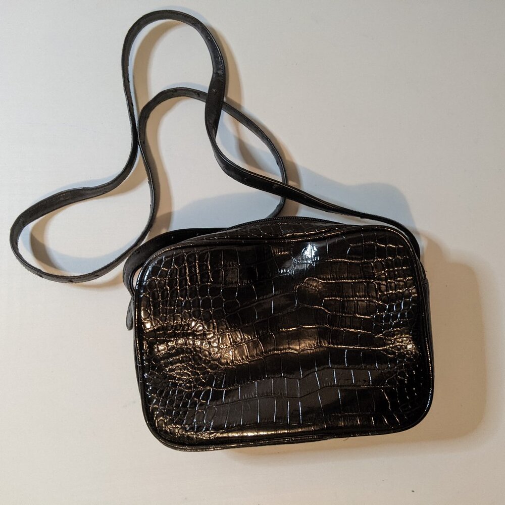 Forever 21 Dual Pattern Faux Leather Black Crossbody Bag